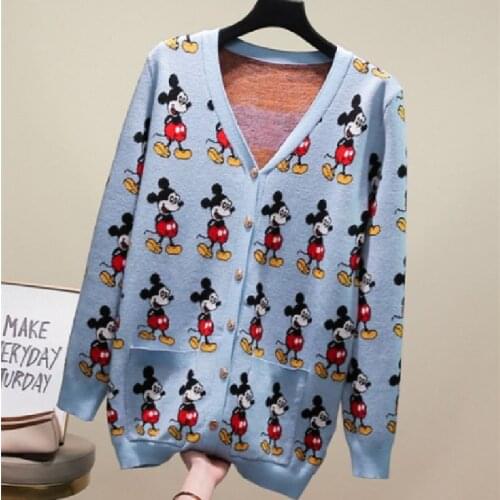 Disney Mickey Mouse Women Sweaters Cardigans Autumn Spring Fashion Tops Female Clothes Sweaters V-neck Knitted Cartoon Sweaters