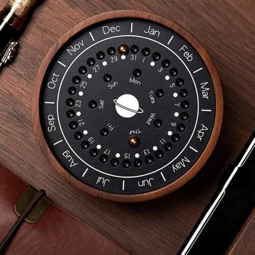 1pc Wooden Perpetual Calendar Creative Sundial Calendar Calendar Art ware for Gift Giving Home Use Decor