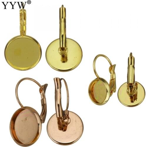 100PCs/Bag Rose Gold Color Stainless Steel Tray Bezel Cabochon Earring Blank Setting Round Ear Base Findings DIY Jewelry Making