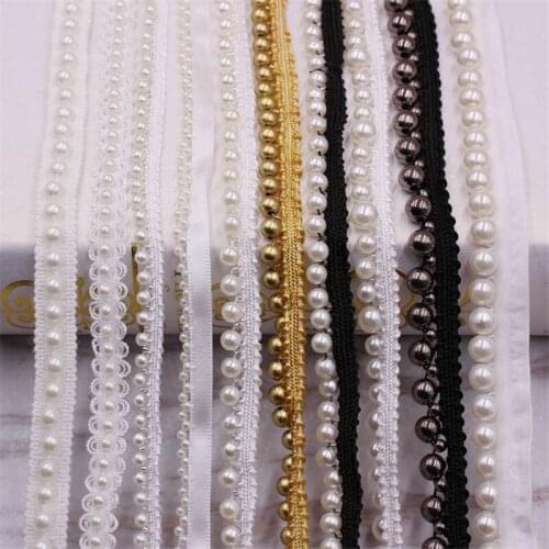 3 Yards White/black Pearl Beaded Lace Trim Tape Lace Ribbon African Lace Fabric Collar Dress Sewing Garment Headdress Materials