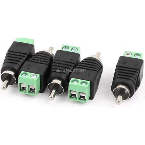 5 Pcs Speaker RCA Wire to AV Phono Male RCA Connector Jack Adapter