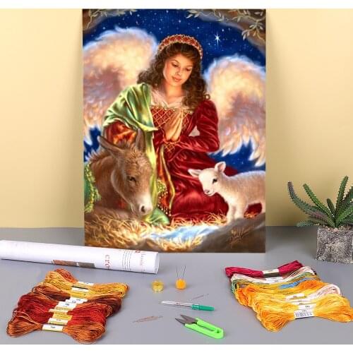Angel Religion Pre-Printed 11CT Cross-Stitch DIY Embroidery Complete Kit DMC Threads Painting Needlework Sewing Decor