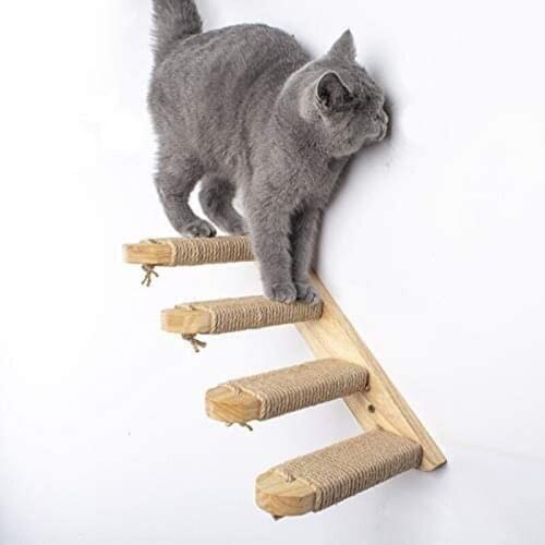Bamboo And Wood Wall-mounted Stable Cat Climbing Frame Ladder Multi-layer Cat Hammock Sisal Springboard Staircase Toy