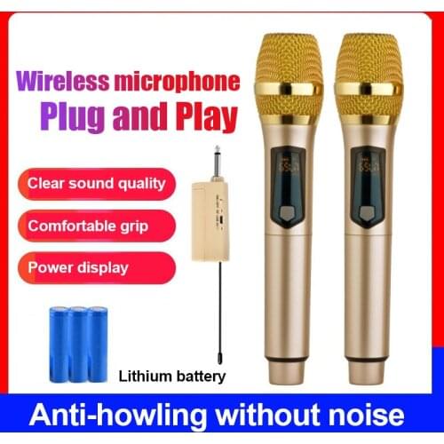 Wireless Rechargeable Microphone Recording Karaoke UHF 2 Channels Handheld Mic For Party Home Meeting Church School 3.5mm 6.5mm