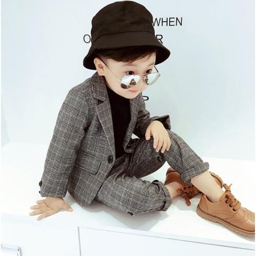 Boys Plaid Blazer Vest Trousers 3pcs Clothes Kids British Style Party School Costume Formal Suit Sets