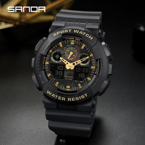 SANDA Fashion Mens Watch Raise hand light Sports Quartz Watch Men 5ATM Waterproof LED Green Luminous Clock for Men Мужские часы