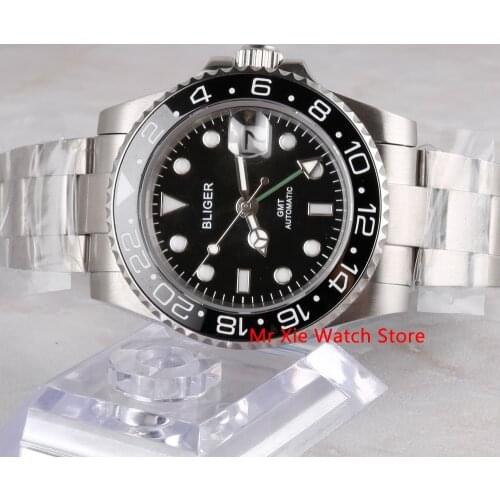 Bliger 40mm Automatic Mechanical Watch Men Luxury Sapphire Crystal Ceramic Bezel GMT Watch Luminous Waterproof Wristwatch Men