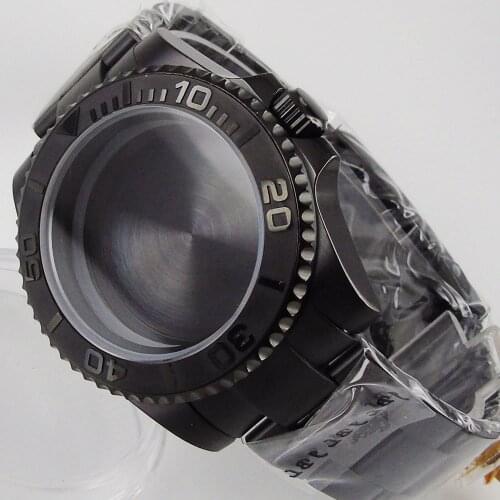 Black PVD Plated 40mm Watch Case for NH35 NH35A NH36 NH36A Oyster Bracelet Plain Sapphire Cystal Brushed insert Mental back