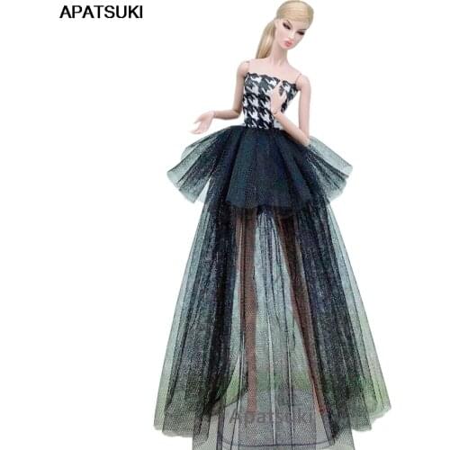Black Houndstooth Pattern Fashion Dress For Barbie Doll Clothes Outfits Multi-layer Wedding Dresses 1/6 BJD Doll Accessories