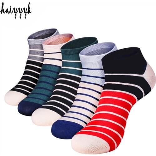 Color Stripe Cotton Socks Men Invisible Ankle Socks Mens Breathable Thin No Show Socks Size US 6-10 (EUR 38-44)