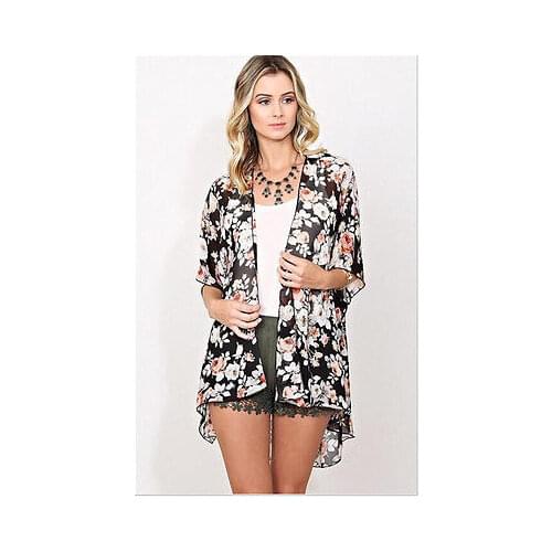 ITFABS Ladies Women Floral Lace Chiffon Half Sleeve Loose Cover-Ups Kimono Tops Cardigan Hot