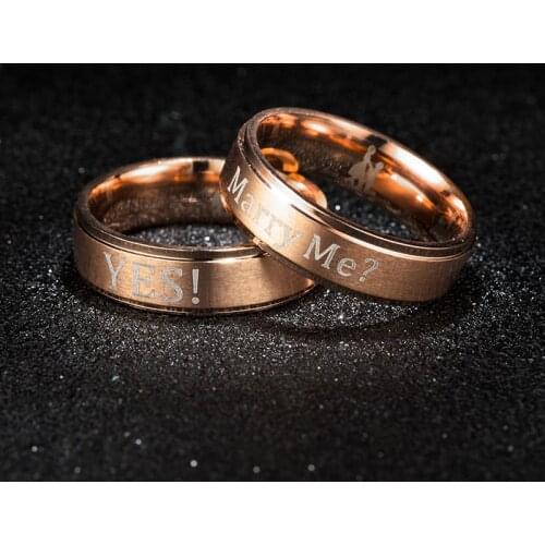 Ufine Titanium steel propose marriage Ring fashion Marry me YES stainless steel ring 6mm Couple Rings R055