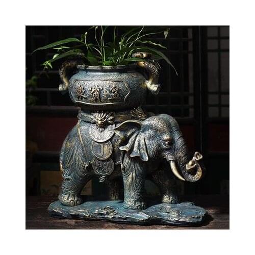 Retro creative home decoration home extra large green plant bonsai pot green rich tree lucky resin flower pot