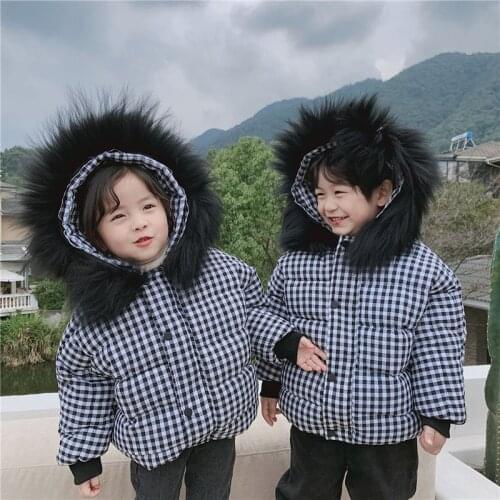 Kids Coats Fashion Korean Plaid Hood Down Jackets For Girls Kids Boys Clothing Thicken Warm Winter Child Snow Coat 2 3 4 5 6 7 Y