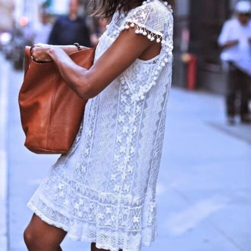 Summer Women Casual Sleeveless Beach Short Dress Tassel White Mini Lace Sexy Party Dresses Vestidos S-XXL WL61