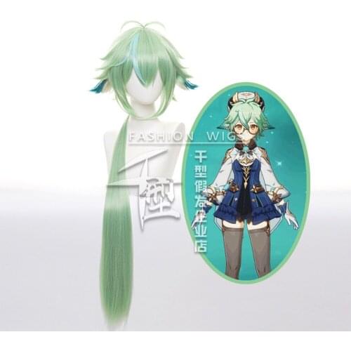 Genshin Impact Sucrose Cosplay 85cm Long Wig Green Apple Wig Cosplay Anime Cosplay Wigs Heat Resistant Synthetic Wigs Halloween