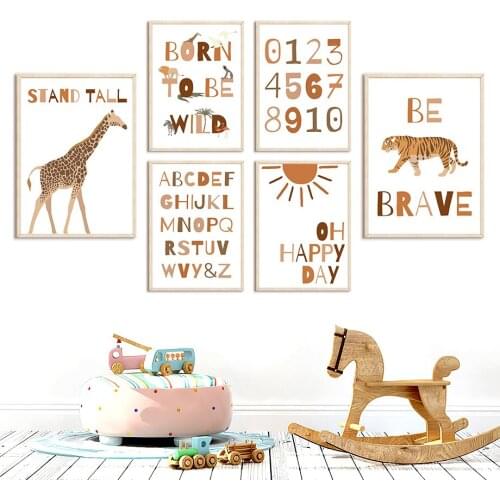 Giraffe Tiger Animals Number Alphabet Nordic Posters And Prints Nursery Wall Art Canvas Painting Wall Pictures Child Room Decor