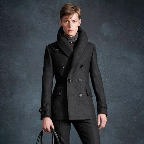 Woolen Mens coat Paris show handsome military style double row autumn and winter youth mid-length woolen trench coat