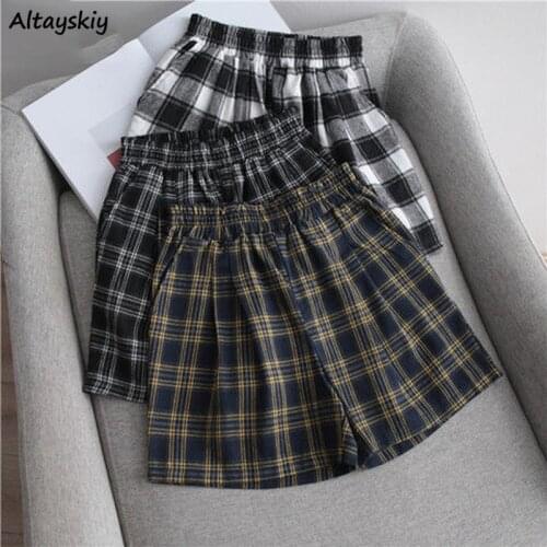Plaid Shorts Women New Summer Korean Style Loose Elastic Waist Joggers Hot All-match Fashion Workout Mujer Soft Student Oversize
