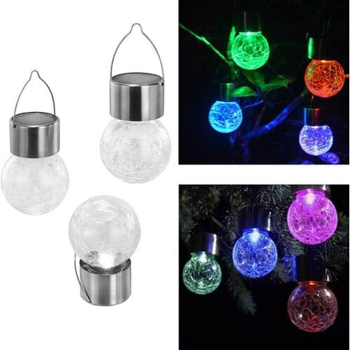 7 Color LED Solar Garden Hanging Light Crackle Glass Lantern Ball Patio Romantic Wedding Party Decor Christmas Hanging Ornament