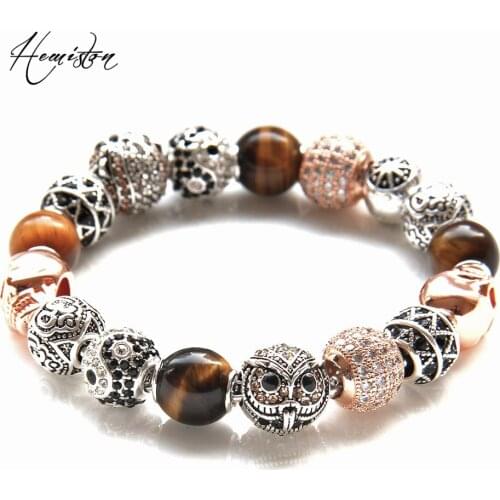 Thomas Rose Gold Color OWL, TIGER EYE, YIN-YANG , ZIGZAG, SKULL Beads Men Bracelets, Rebel Heart Bracelet For Men TS KB581