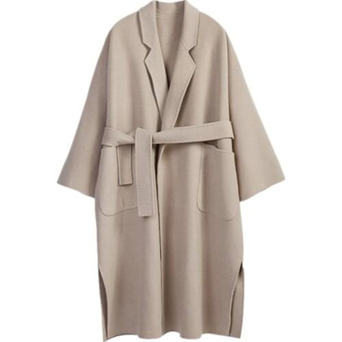 Spring Autumn Abrigos Female 2020 New Autumn Winter Casual Wild Korean Loose Medium Long Woolen Coat Lace up A795