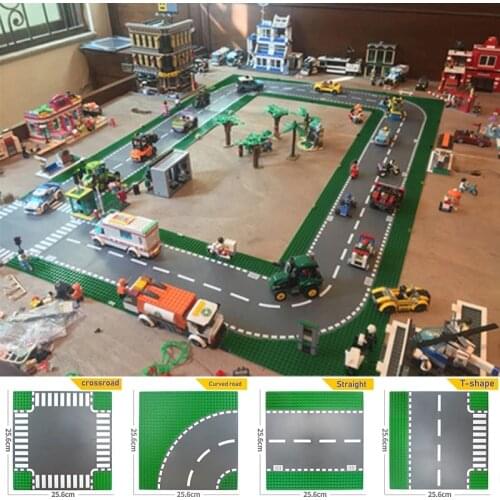Green Street Baseplates Straight Crossroad Curve T-Junction Building Blocks Classic City Road Base Plate