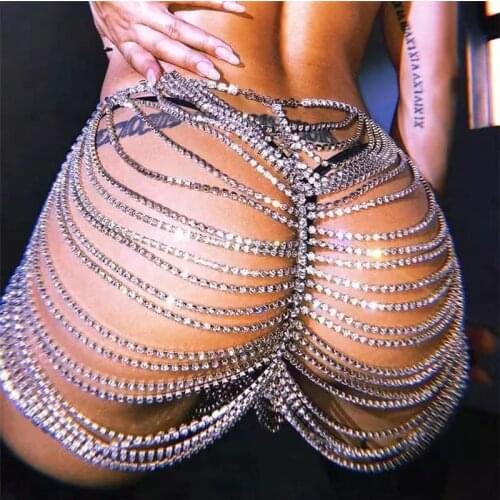 Womens fashion luxury sexy Rhinestone body waist and abdomen chain shiny crystal nightclub charm body jewelry thong party acces