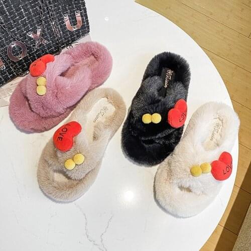 2021 Plush Lovely Love Cross Toe Indoor Home Warm Womens Slippers In Spring and Autumn