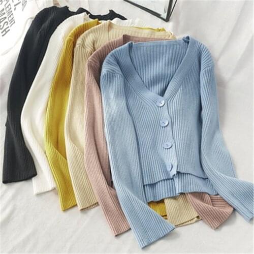 2020 Women Buttoned Up V-Neck Cardigans Solid Loose Knitting Korean Style Sweater Preppy 2020 Autumn Sweater Women ZY4989