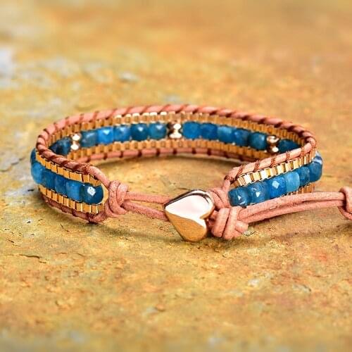 Womens Fashion Natural Stone Gold Chain Bracelets Apatite Woven Charm Bracelet For Women Bohemian Jewelry Handmade Dropship