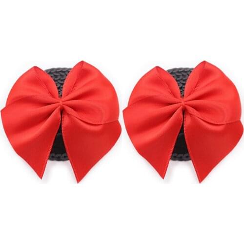 1 Pair Sexy Sequin Nipple Cover With Red Bowknot Women Temptation Nipple Stickers Covers Reusable Silicone Pasties