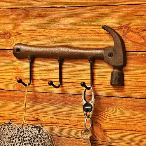 1pc Vintage Wall Hook Hanger Key Clothes Hanger Rack Wall Mounted Coat Holder 3-Hook Metal Spanner-shaped Hook for Home Bedroom