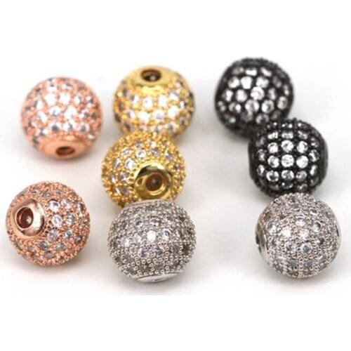 10mm Round ball bead Micro Paved Beads Clear Cubic Zirconia CZ beads Women Bracelet Charms Hand Chain Anklet