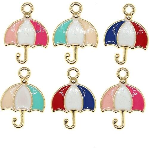 10pcs/lot 12*17mm Cute Umbrella Enamel Tricolor Charms Pendants For Earrings DIY Jewelry Making Dangle Finding XL1030