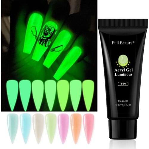 15ml Luminous Gel For Nail Extension Poly Acrylic Gel Quick Building Builder UV Gel Manicure Art Design Glow In Dark LA1832