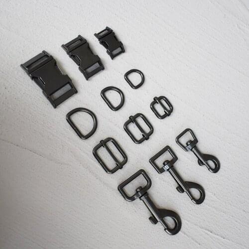 20 Sets 15/20/25mm Metal D Ring Adjuter Strap Buckle Slider Adjustment Buckle For Pet Dog Collar Necklace Handmade Black