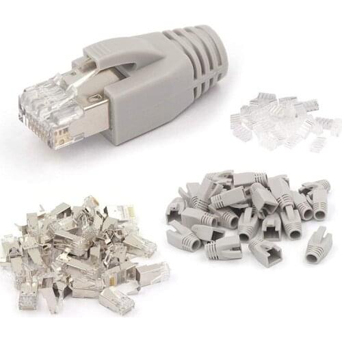 20 Pack CAT7 Shielded RJ45 Connector Cat6A Cat7 RJ45 Modular Plug with Load Bar and RJ45 Strain Relief Boots Grey 8P8C