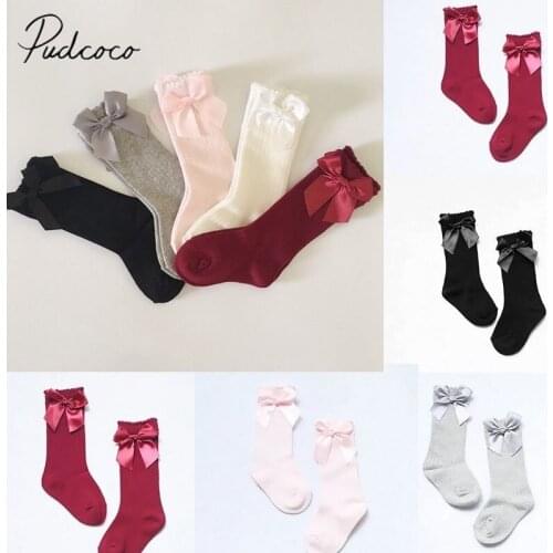 2020 Baby Stuff Toddler Baby Girls Knee High Stockings Cotton Bow Knee Tight Ribbon Stockings Set