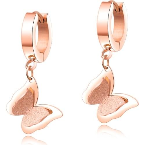 2020 New Rose Gold Cute Butterfly pendants Earrings for women Trendy Stainless steel Earrings Jewelry Aesthetic Accessories
