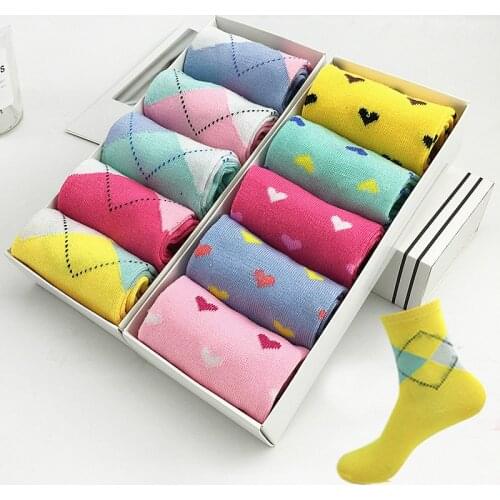 5 Pairs/Lot Casual socks women Cotton Dot socks Heart pattern harajuku calcetines mujer Japanese Style femme cute socks