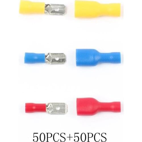 50 Pairs/Set 16-10AWG MDD + FDFD 1.25/2/5.5-250 Female Male Insulated Spade Joint Crimp Connector Terminal