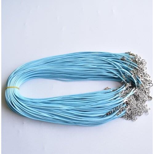Fast Ship Wholesale 2mm blue Wax Leather Cord Necklace Rope 45cm Chain Lobster Clasp DIY Jewelry Accessories 100pcs/lot