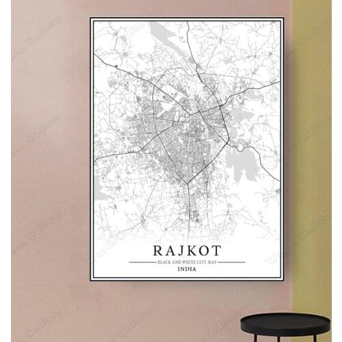 Black and White City Map The Rajkot City Map Poster HD Print Wall Art Canvas Nordic Landspace Painting for Home Decor