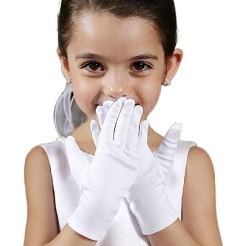 Kids Gloves White Short Satin Feel Boy Hold Flower Girl