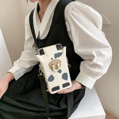 Diagonal Bag Water Bottle Holder Carry PU Bag Coffee Cup Storage Sleeve Cover Cow Pattern Milk Tea Set Drinking Bottle Strap