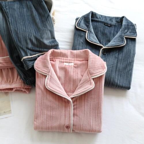 JULYS SONG Winter Thick Flannel Pajamas Set Couple 2 Pieces Woman Men Gray Pink Casual Cute For Male Female Lapel Sleepwear