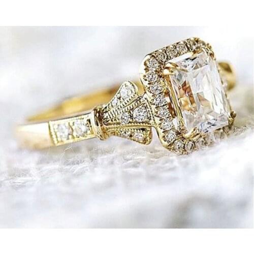 Classic Crystal Ring Cube Zirconia Prong Setting Ring Full Micro Mini Stone Embellish Ring Wedding Jewelry Finger Band