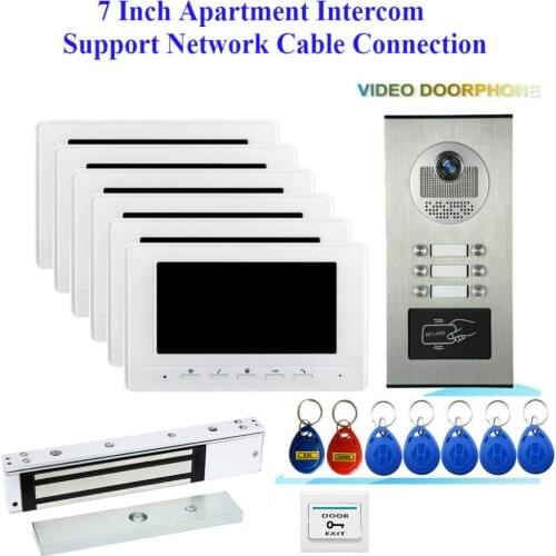 2~6 Units Apartment Intercom System Video Door Phone Intercom Kits Aluminum Alloy Camera 7" Monitor Video Doorbell 7 RFID Card