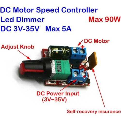 5A 90W PWM 12V DC Motor Speed Controller Module DC-DC 3V~35V Adjustable Speed Regulator Control Governor Switch 24V LED Fan